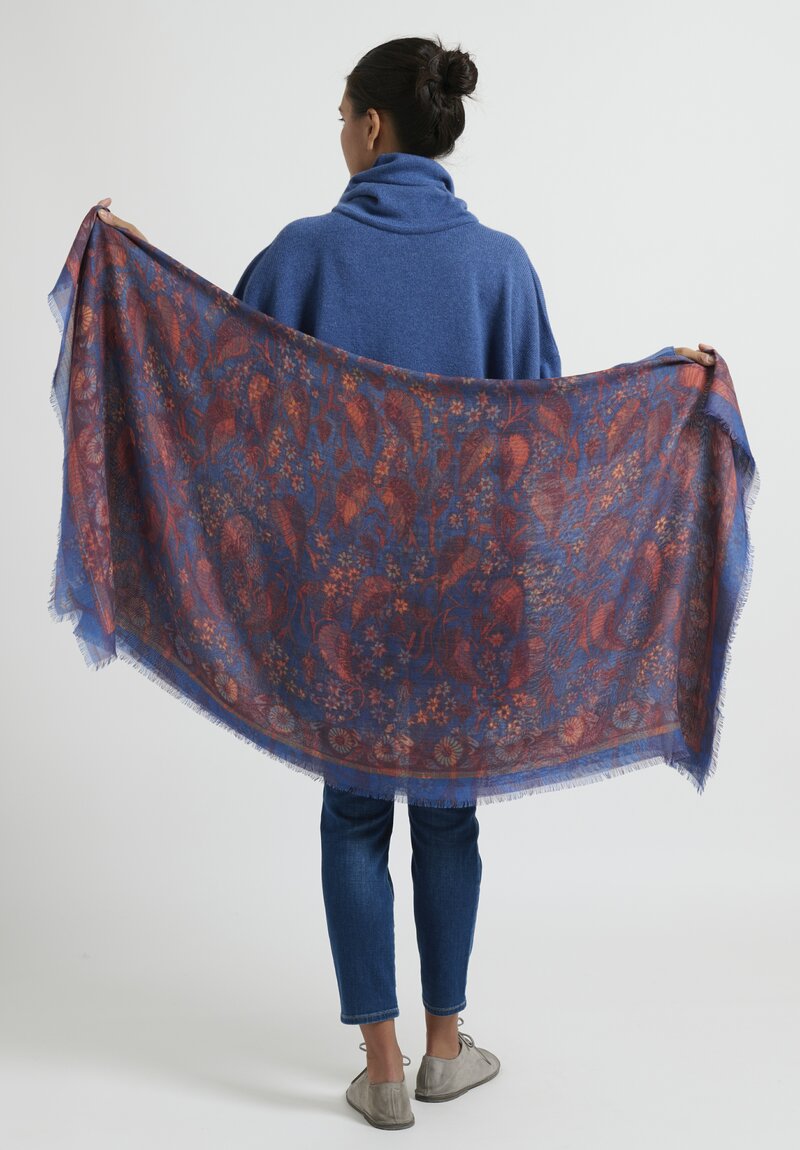 Alonpi Cashmere Silk Print Scarf in Blue Red	
