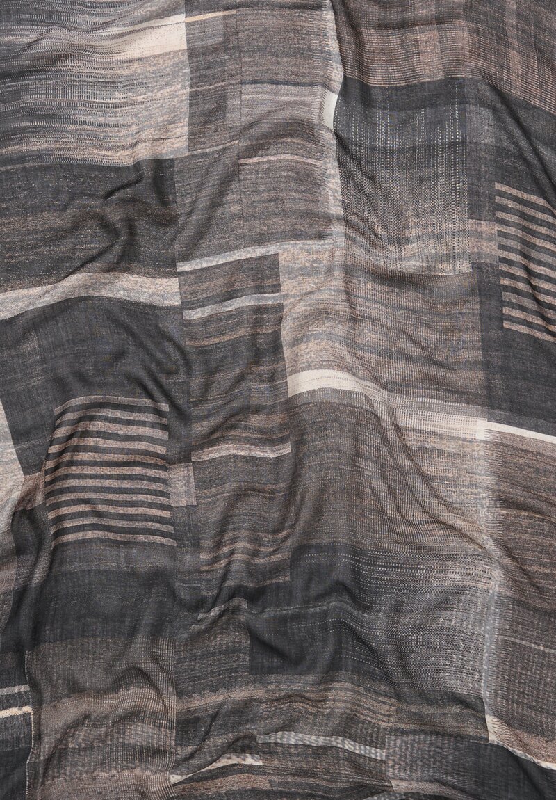 Alonpi Cashmere Silk Print Scarf Grey Brown	