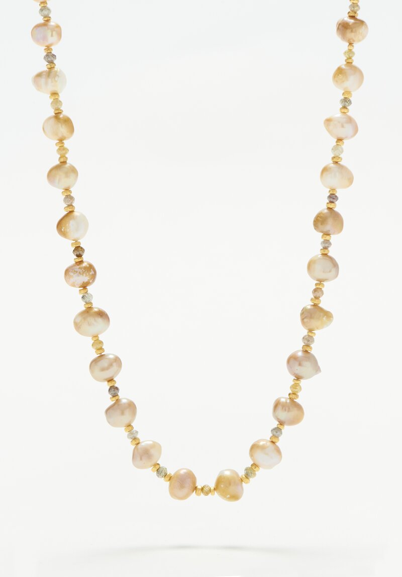 Karen Melfi 18K Champagne Pearl, Diamond, Gold Bead Necklace	