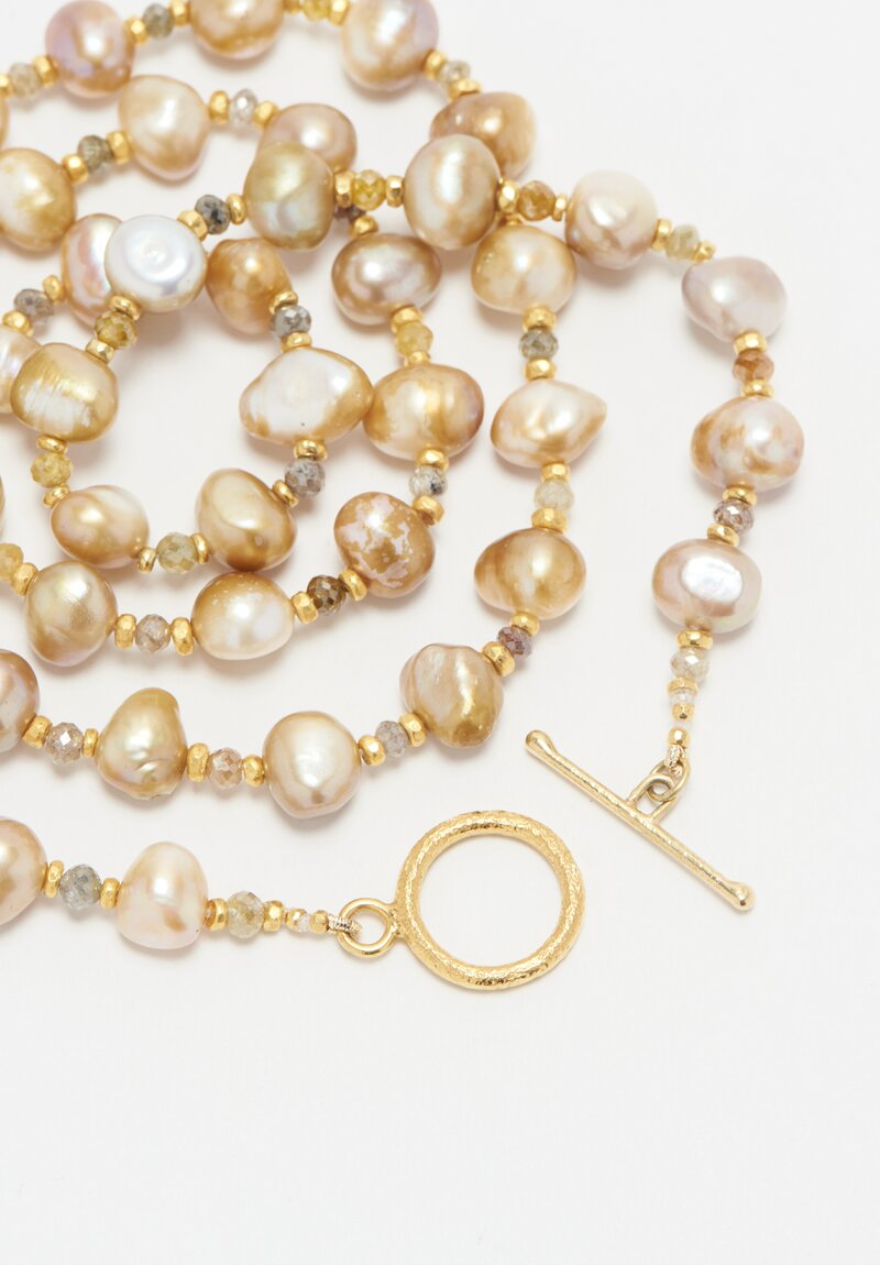 Karen Melfi 18K Champagne Pearl, Diamond, Gold Bead Necklace	