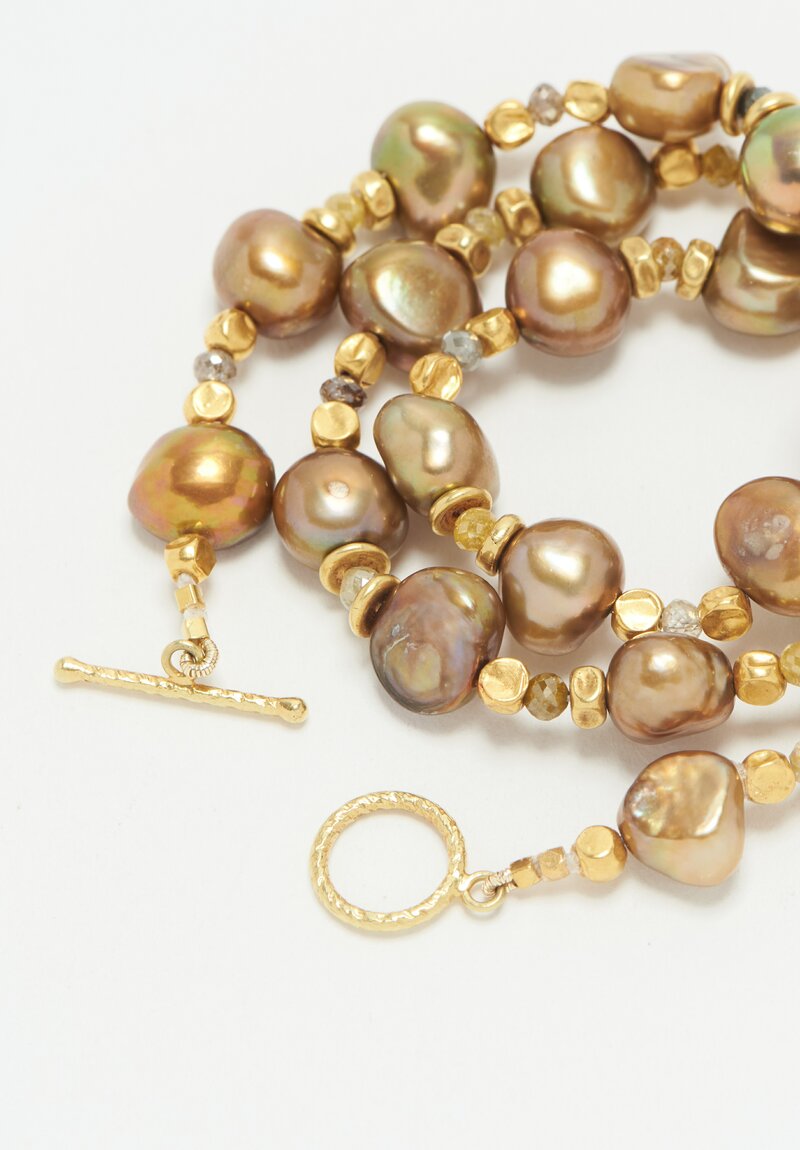 Karen Melfi 18k, Grey Pearl, Diamond & Gold Bead Necklace	