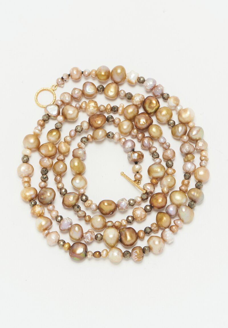 Karen Melfi 18K Pearl & Pyrite Pebble Necklace	