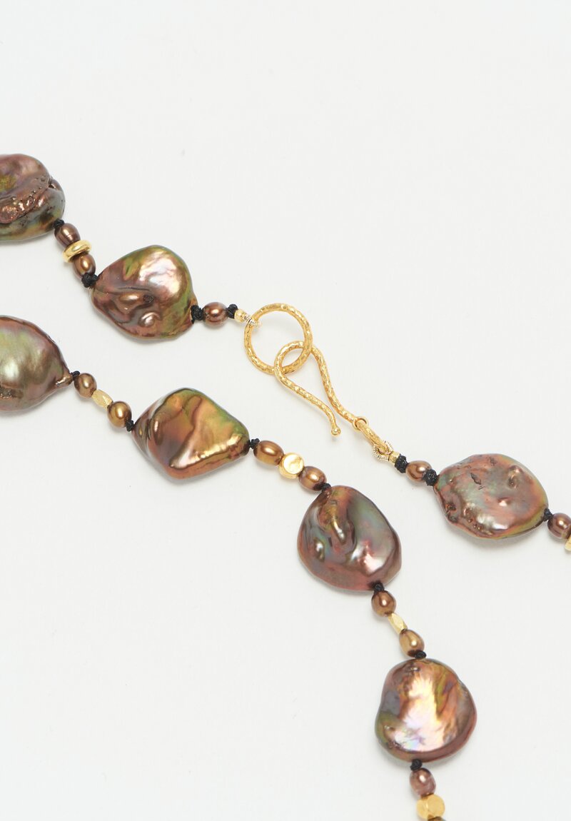 Karen Melfi 18K Black Pearl, Gold Bead Necklace	