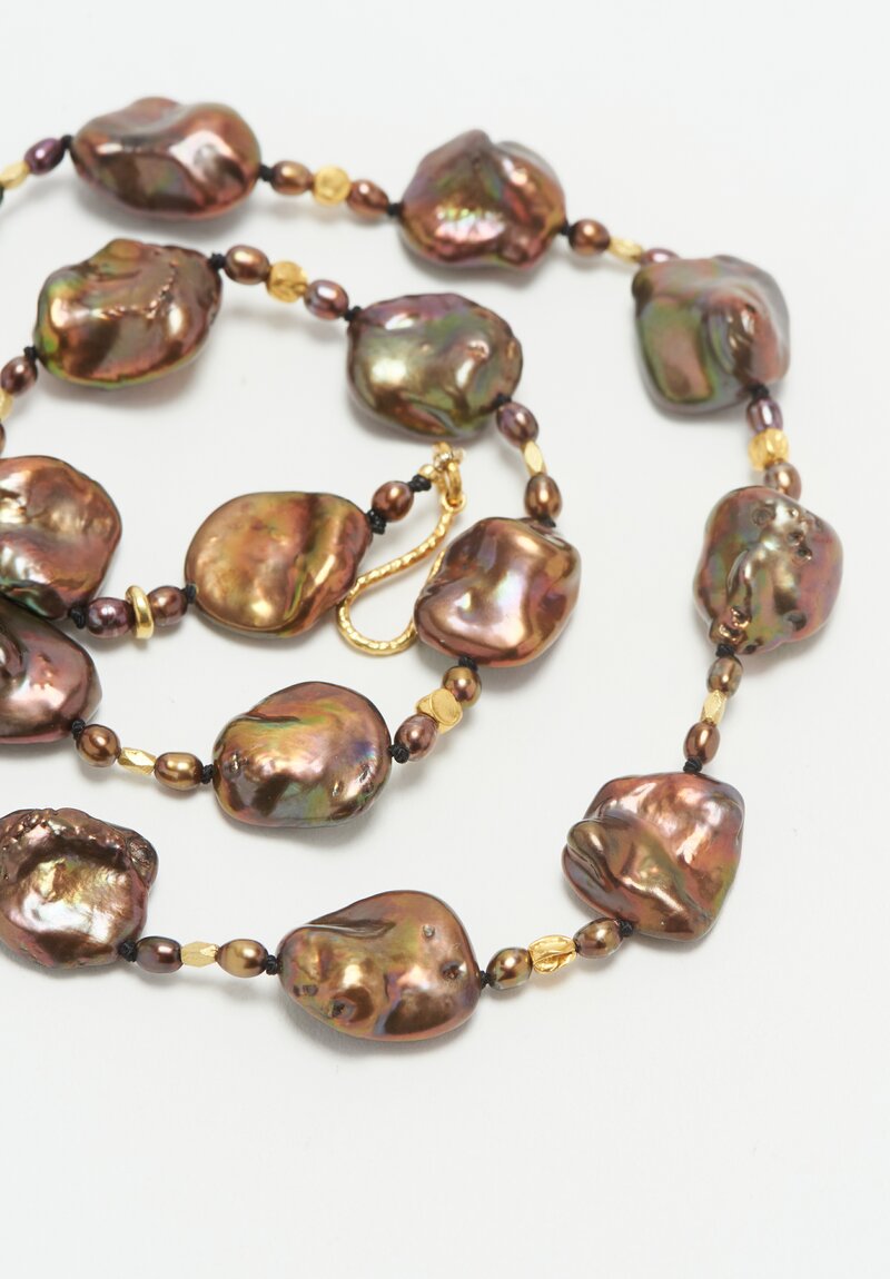 Karen Melfi 18K Black Pearl, Gold Bead Necklace	