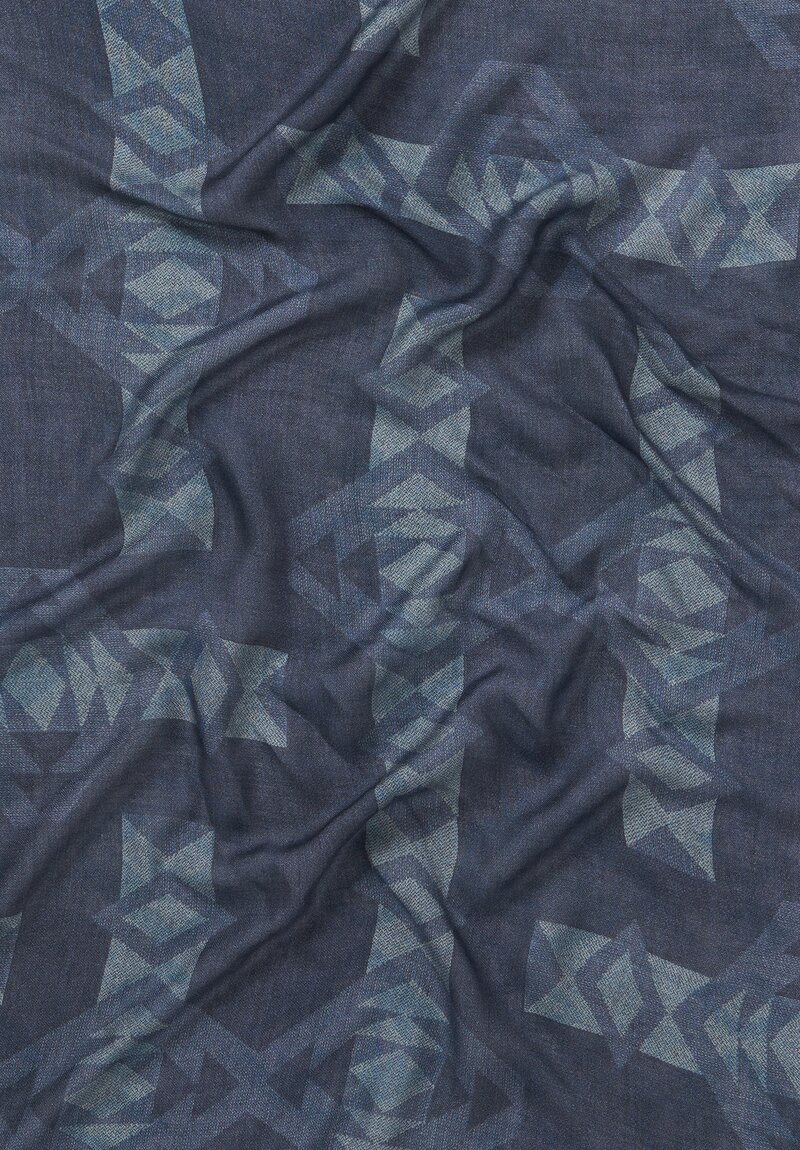 Alonpi Cashmere Square Printed Scarf in Steel Blue	