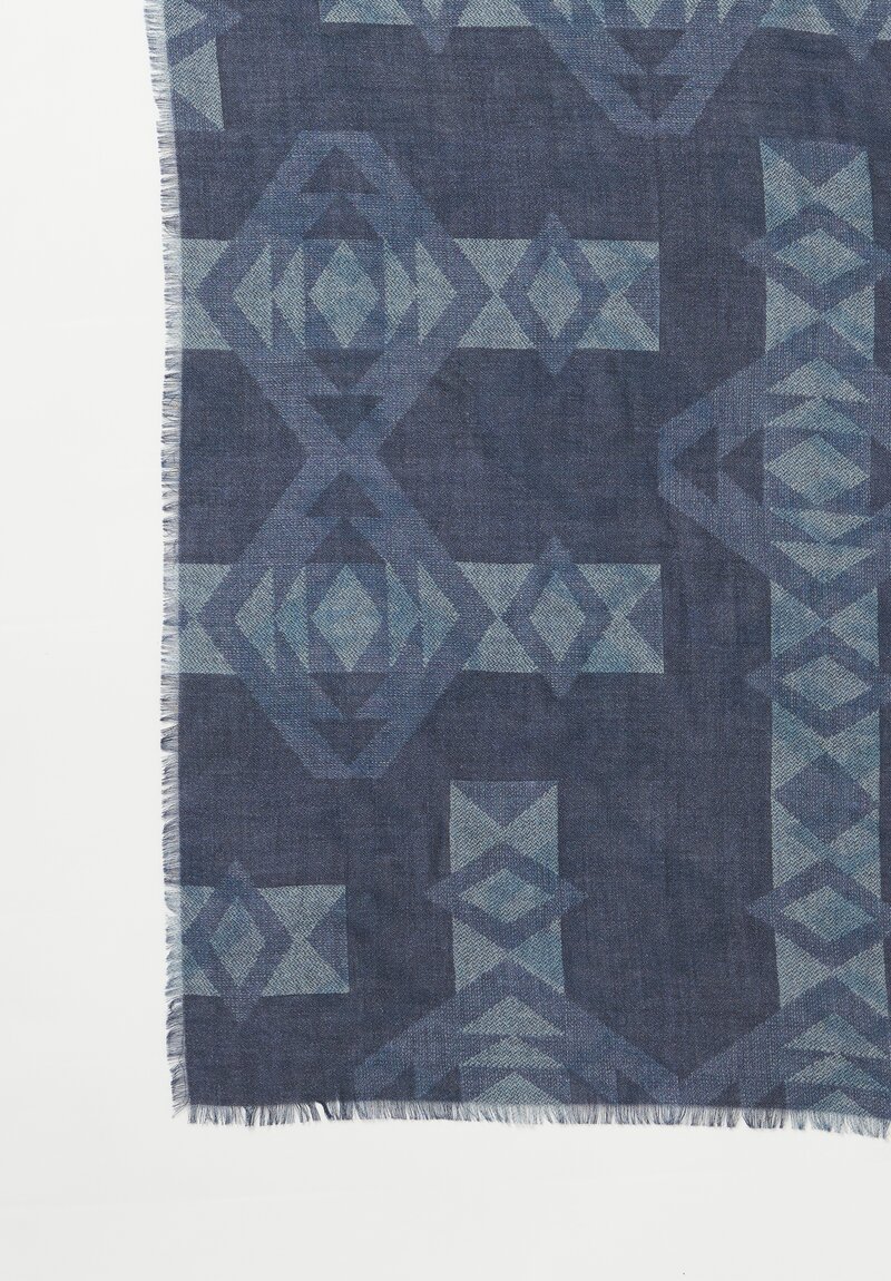 Alonpi Cashmere Square Printed Scarf in Steel Blue	