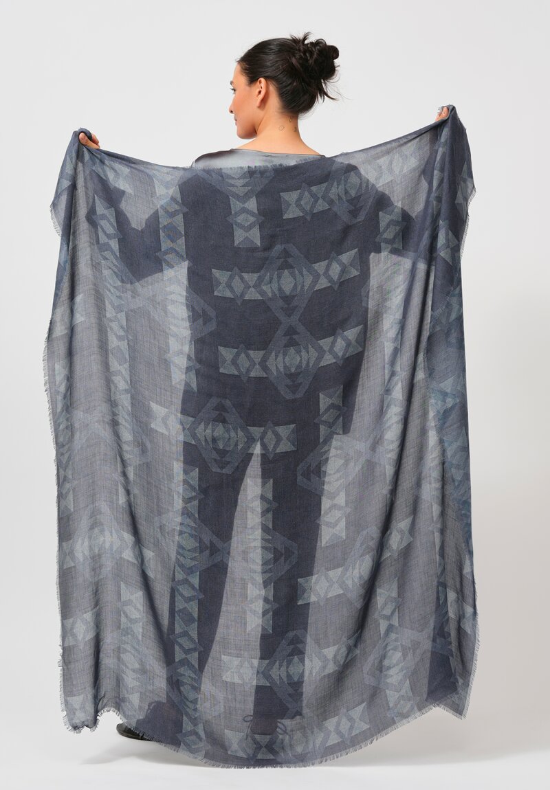 Alonpi Cashmere Square Printed Scarf in Steel Blue	