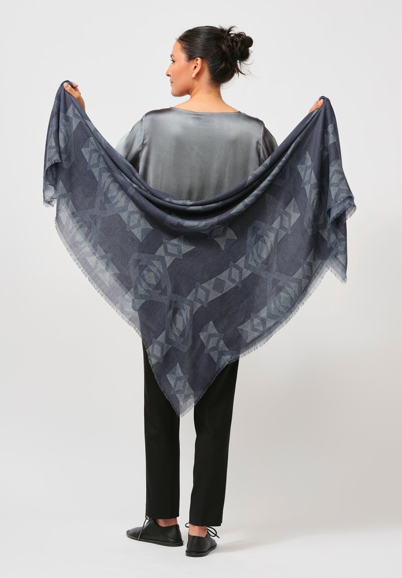 Alonpi Cashmere Square Printed Scarf in Steel Blue	