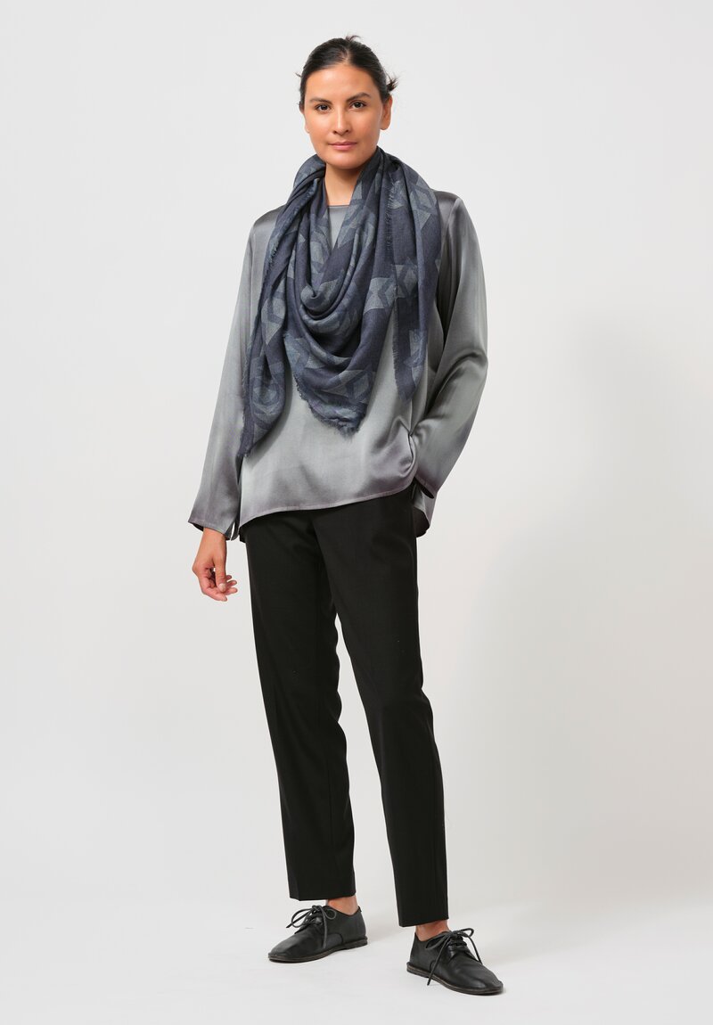 Alonpi Cashmere Square Printed Scarf in Steel Blue	