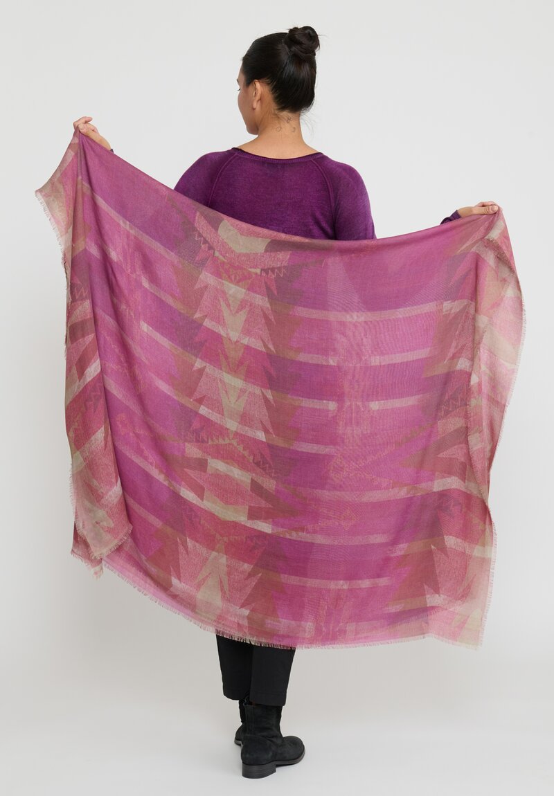 Alonpi Large Cashmere Silk Printed Scarf in Pink