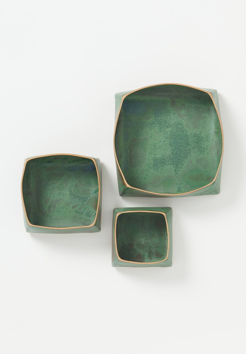 Laurie Goldstein Set of 3 Square Nesting Bowls Green	