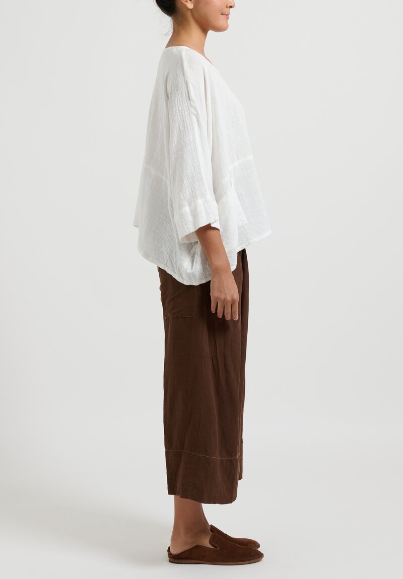 Gilda Midani Solid Dyed Silk & Linen Pleat Pants in Rust Brown	