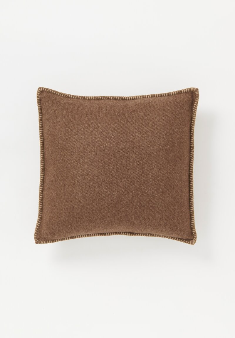 Alonpi Blanket Stitched Cashmere ''Luberon'' Pillow in Dark Brown Tan	