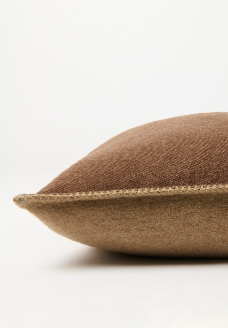 Alonpi Blanket Stitched Cashmere ''Luberon'' Pillow in Dark Brown Tan	