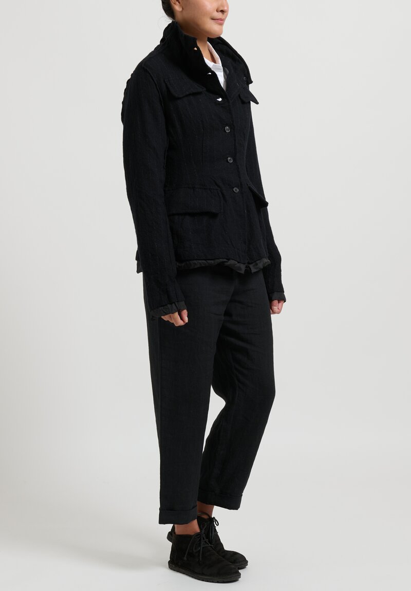 Rundholz Pinstripe Wool Button Up Jacket in Black