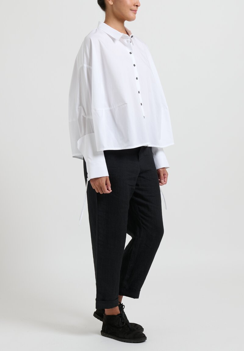 Rundholz Oversized Shirt With Laced Sleeves in White	