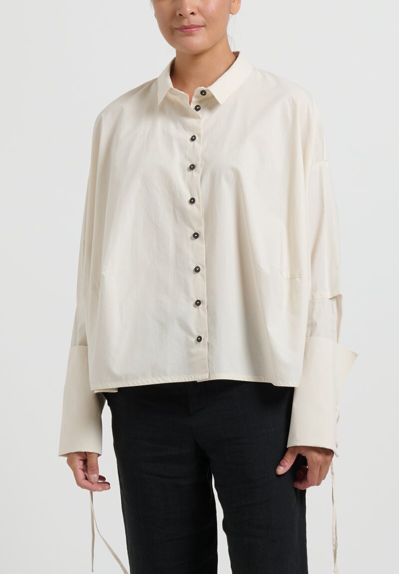 Rundholz Oversized Shirt With Laced Sleeves in Ivory Off-White	