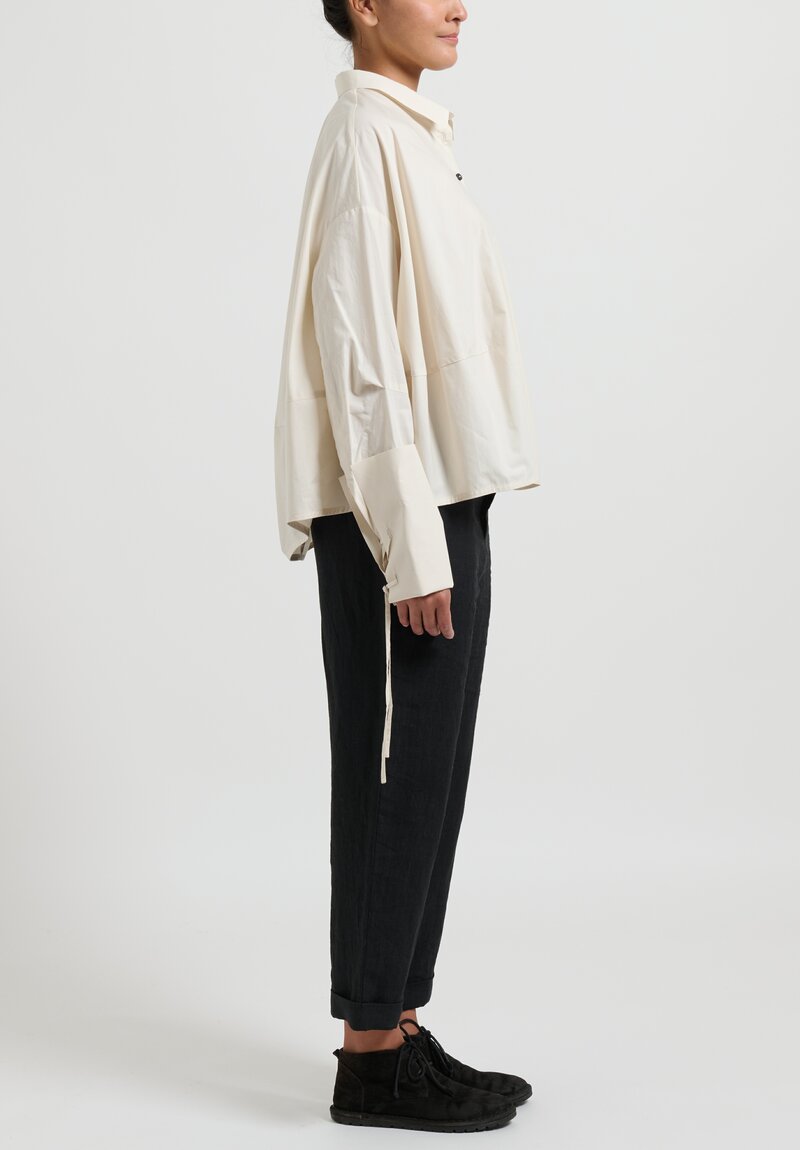 Rundholz Oversized Shirt With Laced Sleeves in Ivory Off-White	