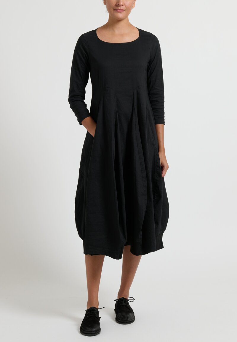 Rundholz Black Label Cotton Linen Tulip Dress in Black	