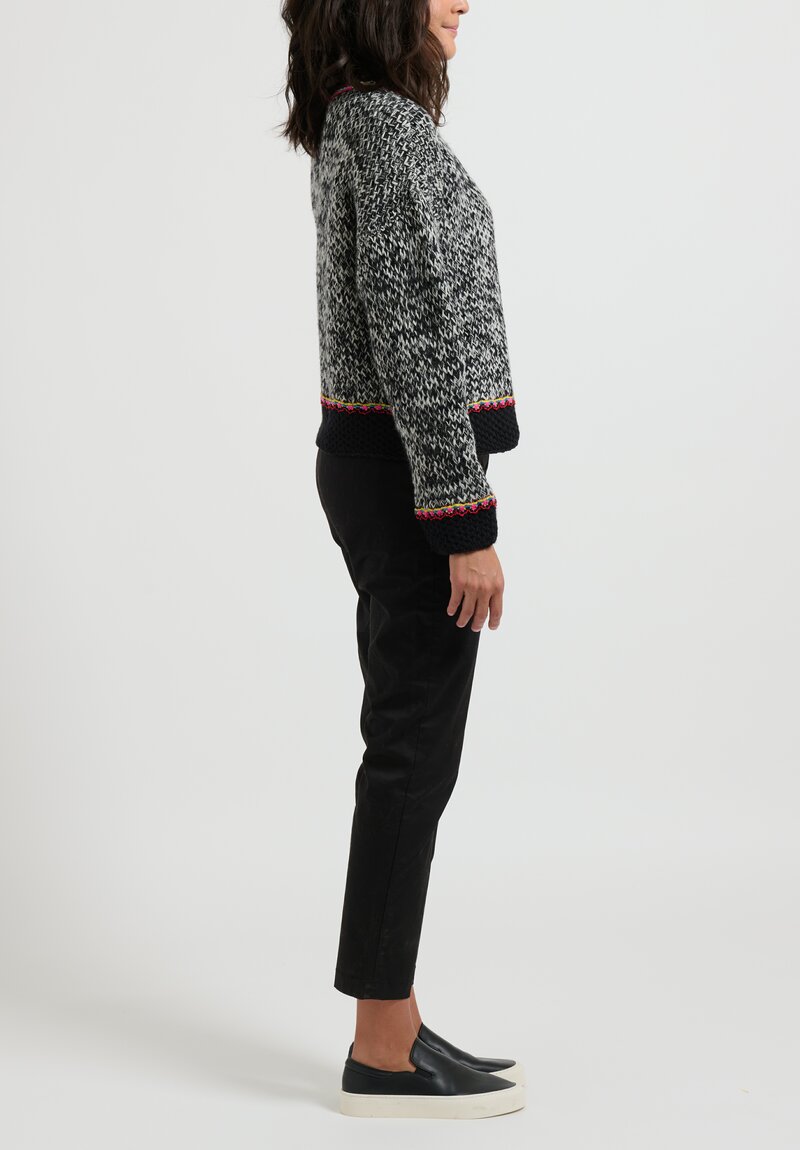 Péro Wool Sweater with Crocheted Details in Black and White Multi	