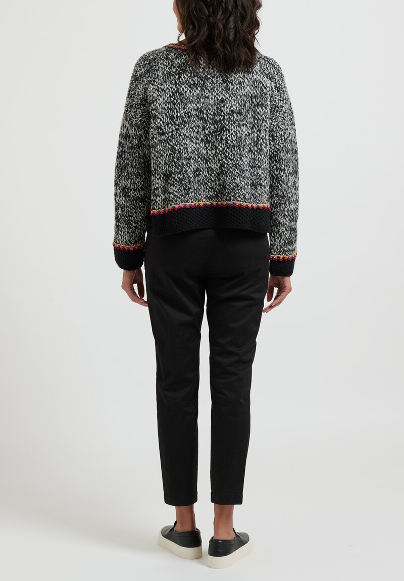Péro Wool Sweater with Crocheted Details in Black and White Multi	