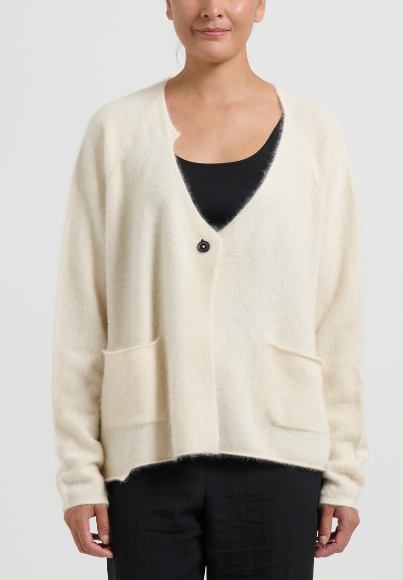 Rundholz Racoon Hair Knit Cardigan in Ivory White	