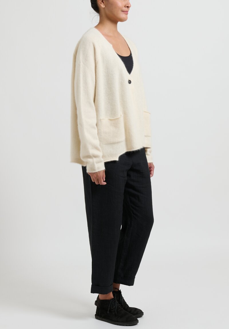 Rundholz Racoon Hair Knit Cardigan in Ivory White	
