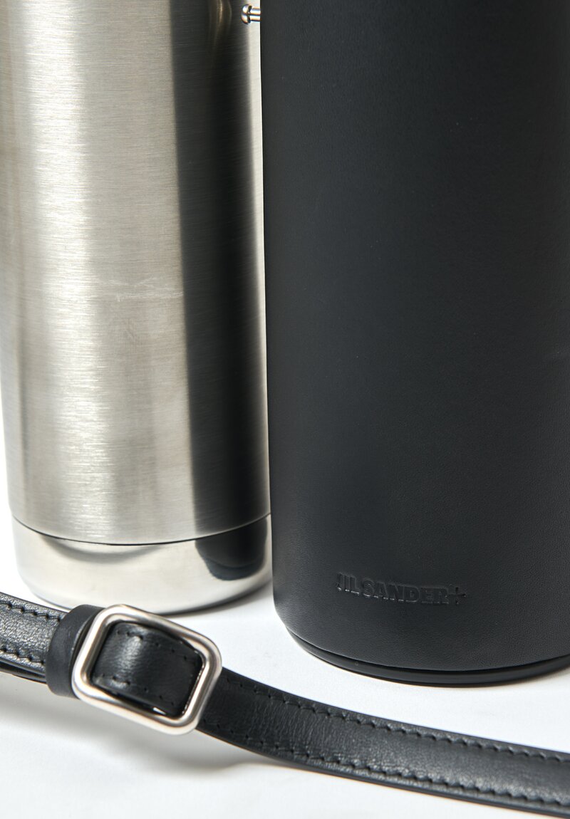 Jil Sander+ Leather Thermos Case in Black with Stainless Steel Thermos	