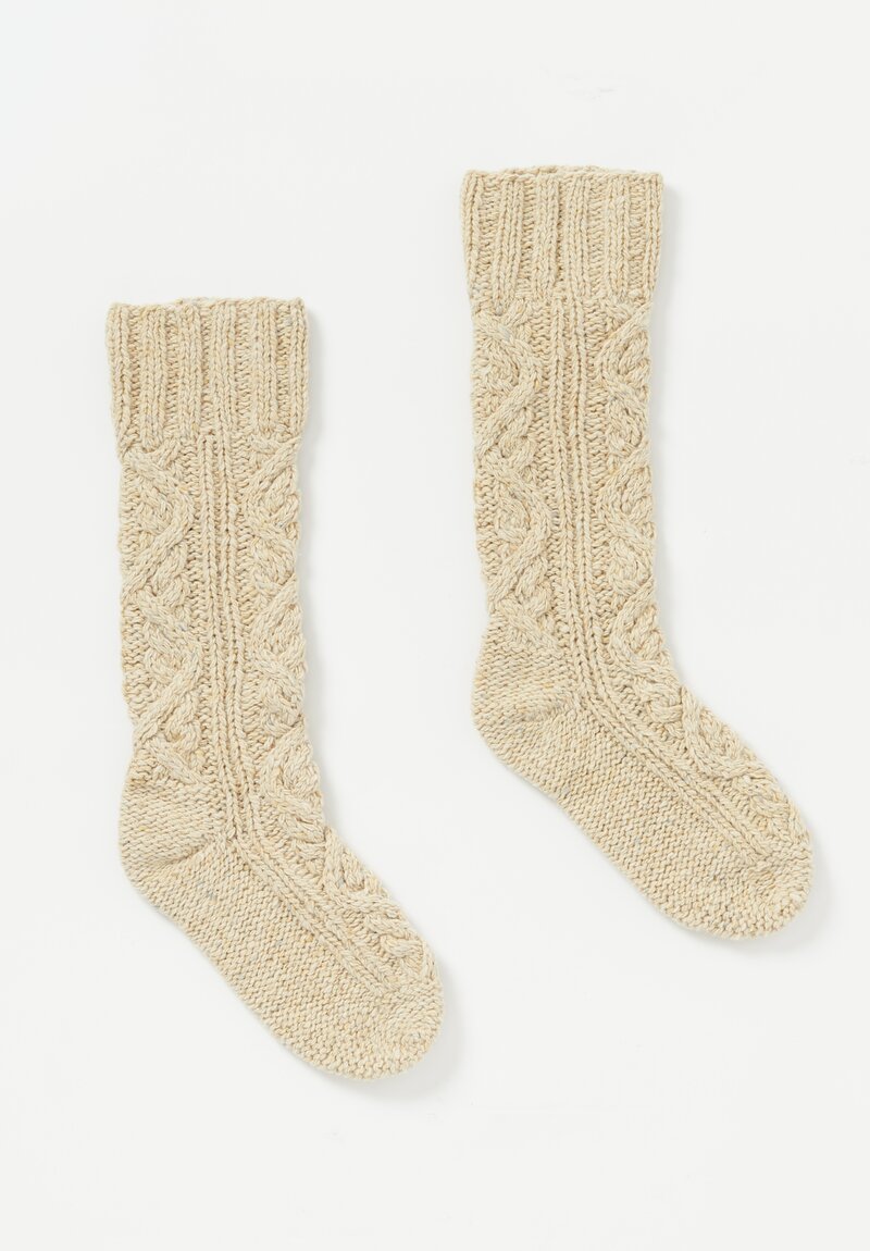 Jil Sander Wool Cable Knit Socks in Oatmeal White	