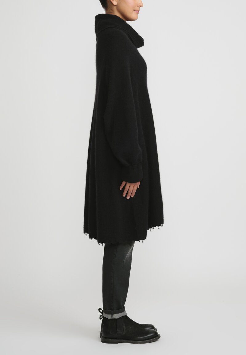 Rundholz Dip Merino Wool and Raccoon Cowl Neck Tunic in Black	