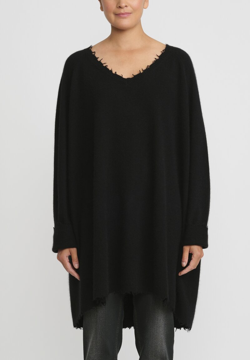 Rundholz Dip Knit Merino Wool and Raccoon V-Neck Tunic	