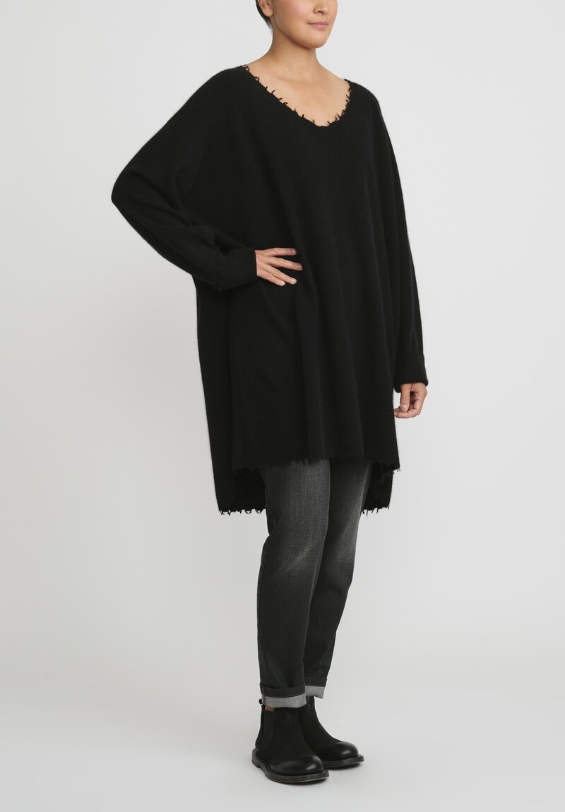 Rundholz Dip Knit Merino Wool and Raccoon V-Neck Tunic	