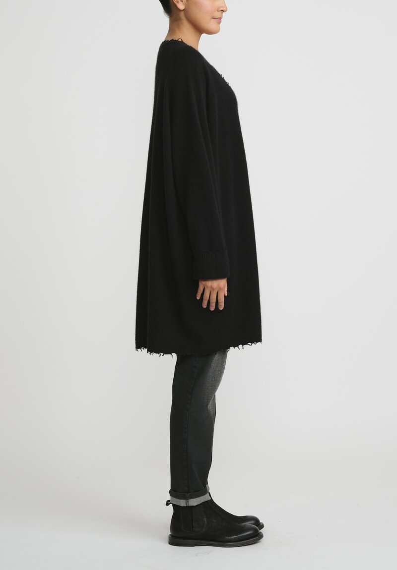 Rundholz Dip Knit Merino Wool and Raccoon V-Neck Tunic	