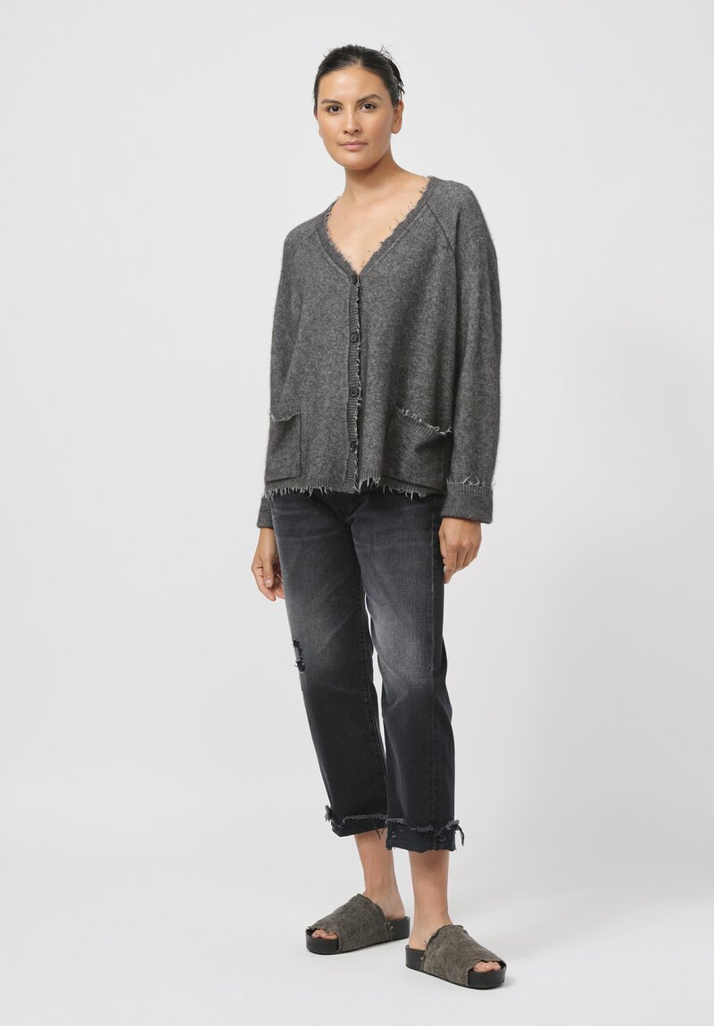 Rundholz Dip Merino Wool and Raccoon Hair V-Neck Cardigan in Grey Melange	