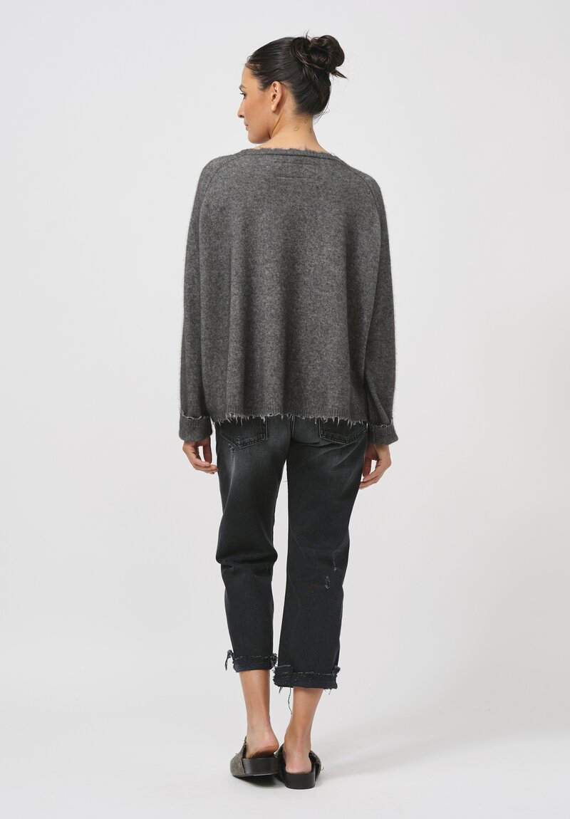 Rundholz Dip Merino Wool and Raccoon Hair V-Neck Cardigan in Grey Melange	