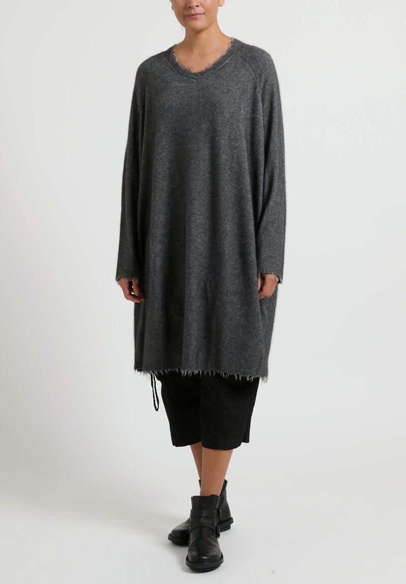 Rundholz Dip Knit Merino Wool and Raccoon Hair Dress in Grey Melange	