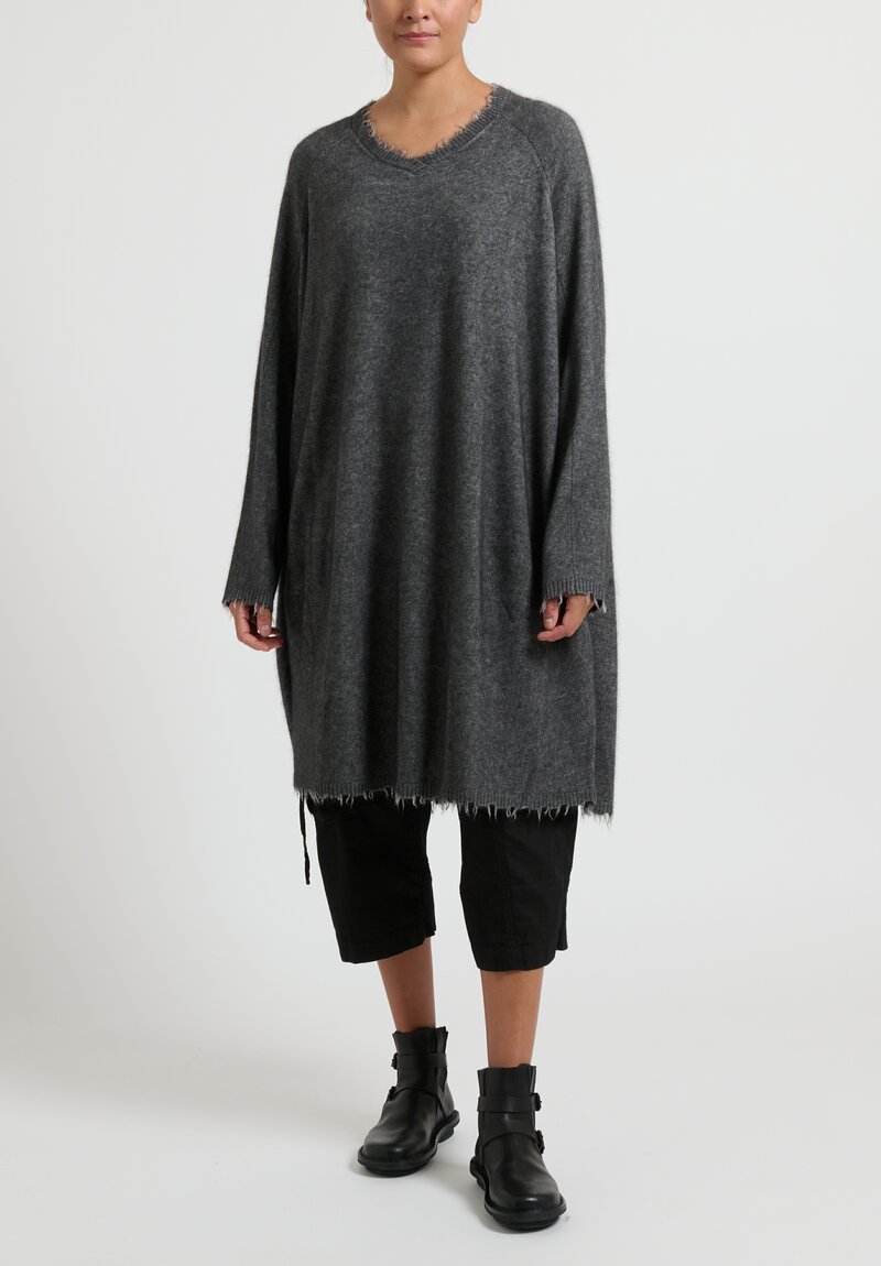 Rundholz Dip Knit Merino Wool and Raccoon Hair Dress in Grey Melange	