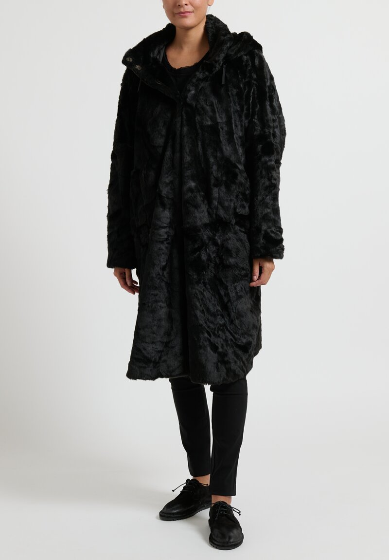 Rundholz Black Label Faux Fur Cocoon Coat in Black	