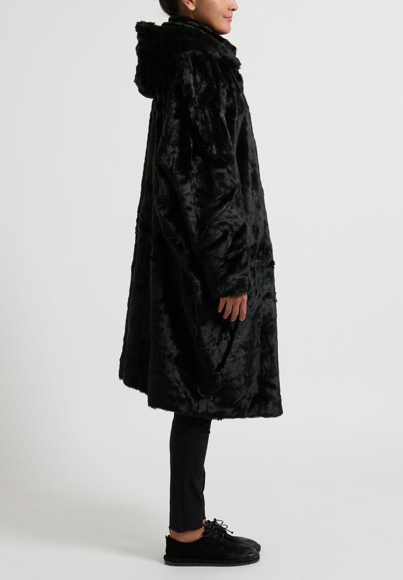 Rundholz Black Label Faux Fur Cocoon Coat in Black	