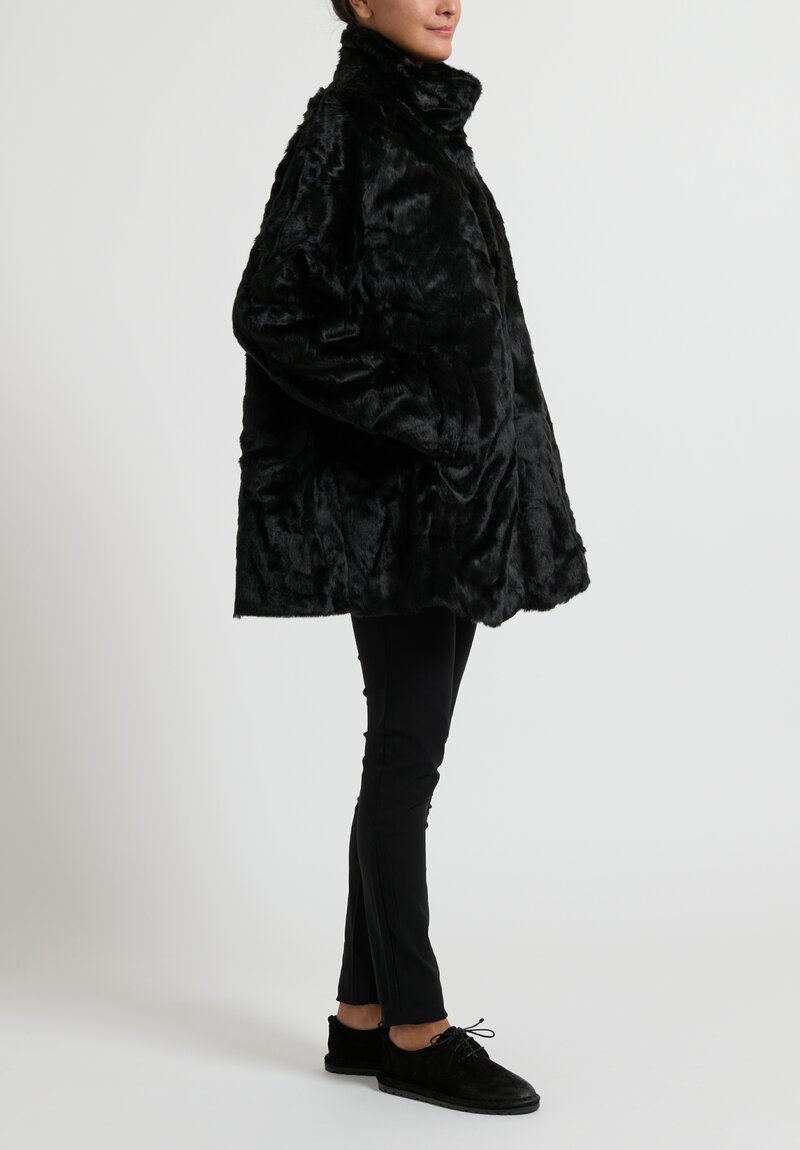 Rundholz Black Label Faux Fur A-Line Jacket in Black	