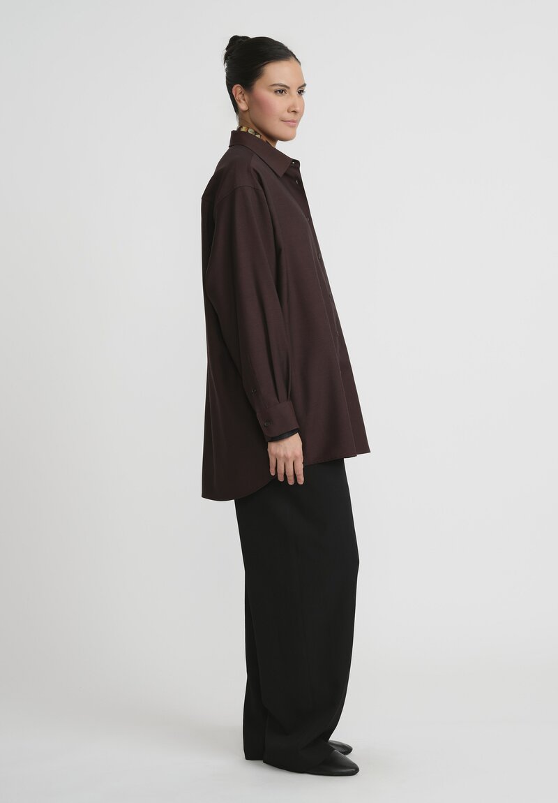 The Row Wool and Mohair Button Up Shirt in Dark Chocolate Brown	