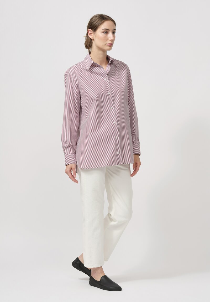 The Row Cotton Button Up Sisilia Shirt in Burgundy Red & White Stripe	