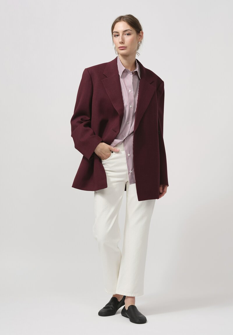 The Row Cotton Button Up Sisilia Shirt in Burgundy Red & White Stripe	