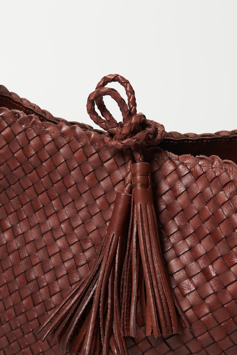 Massimo Palomba Woven Leather Victoria Wood Shoulder Bag Chestnut Brown	