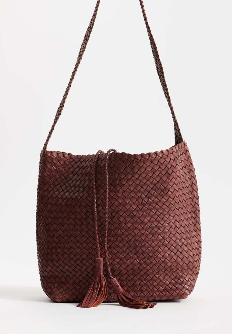 Massimo Palomba Woven Leather ''Victoria Wood'' Shoulder Bag in Chestnut Brown	