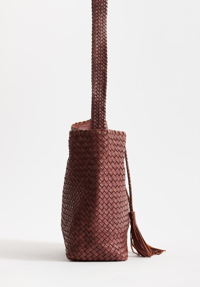 Massimo Palomba Woven Leather ''Victoria Wood'' Shoulder Bag in Chestnut Brown	