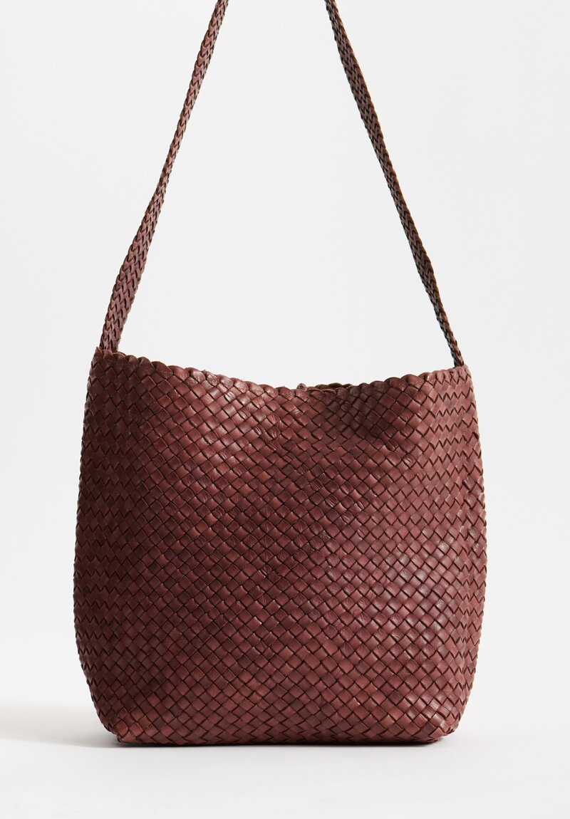 Massimo Palomba Woven Leather ''Victoria Wood'' Shoulder Bag in Chestnut Brown	