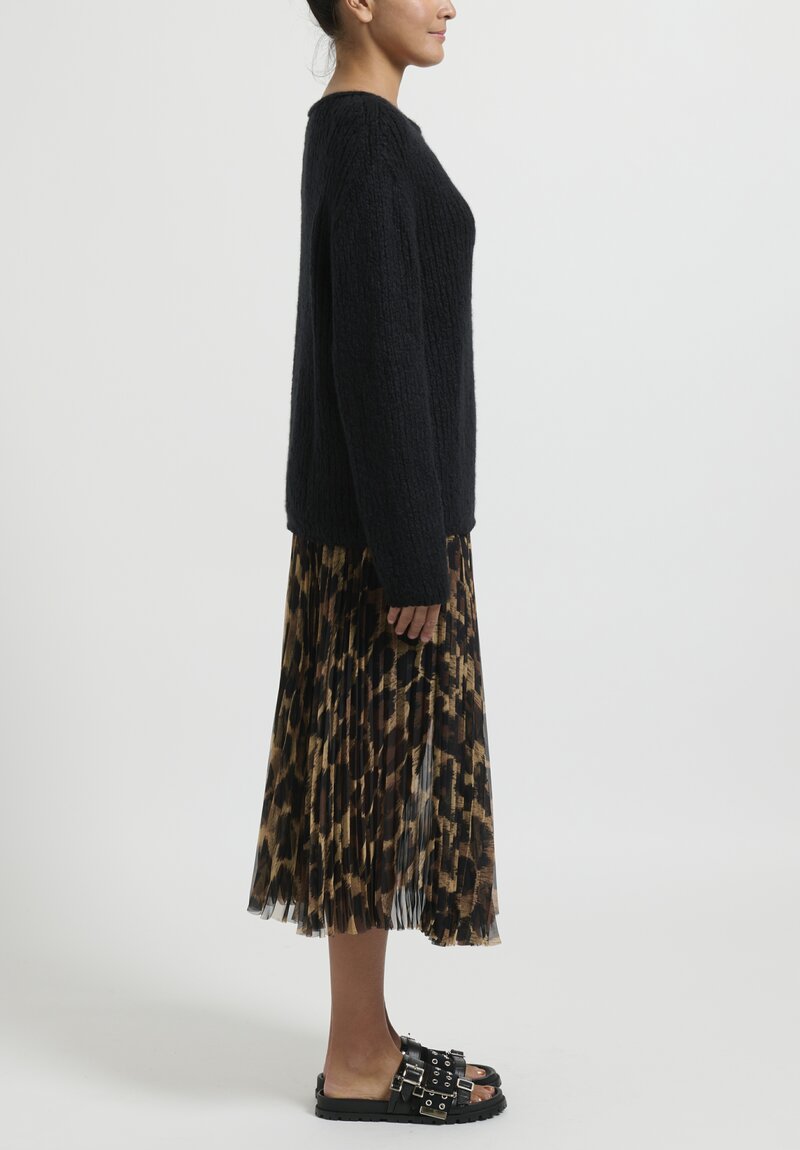 Sacai Leopard Print Pleated Wrap Skirt in Black and Brown	