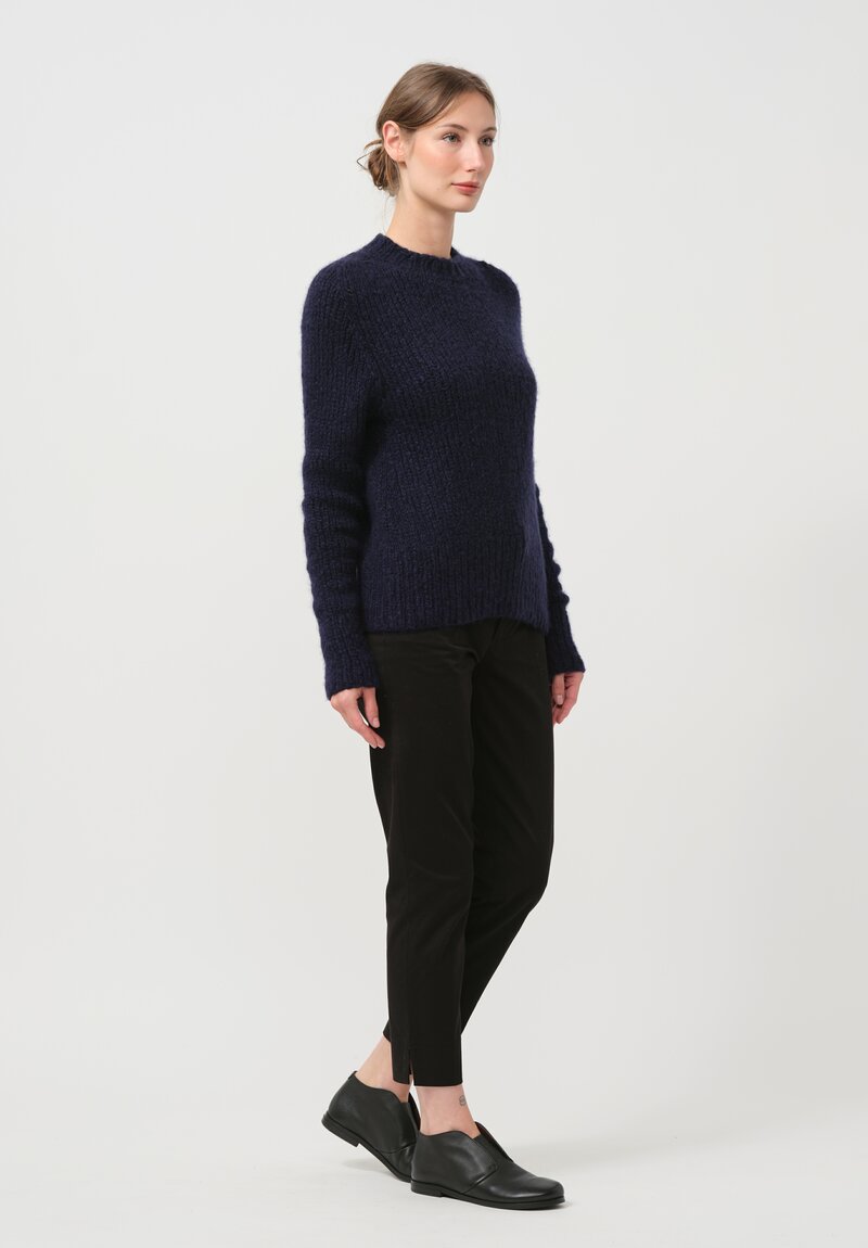 Wommelsdorff Hand Knit Cashmere High Neck Willow Sweater in Midnight Blue	