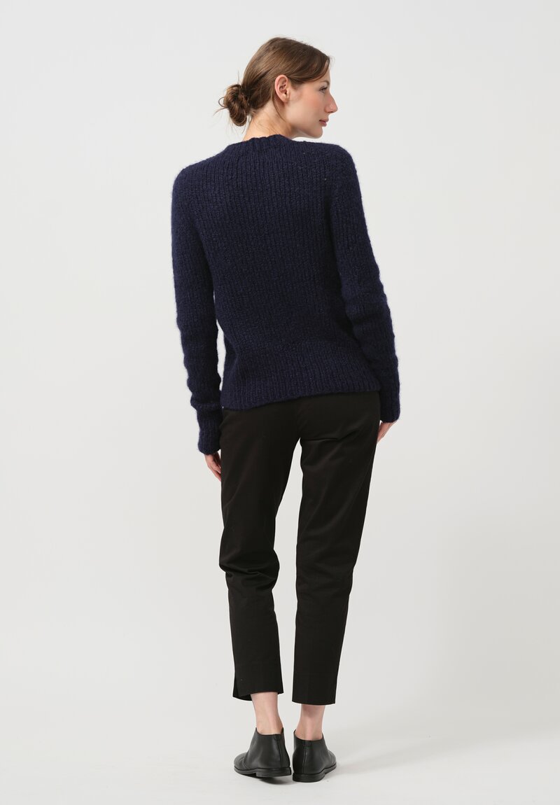 Wommelsdorff Hand Knit Cashmere High Neck Willow Sweater in Midnight Blue	